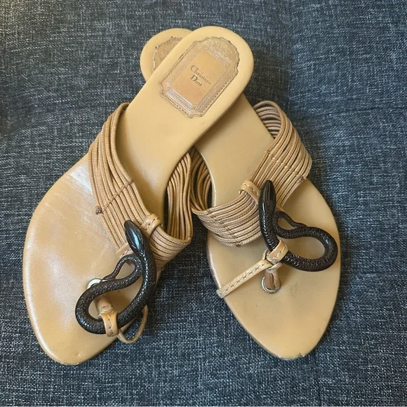 Dior Tan Sandals with Black Embellishments - Picture 1 of 6